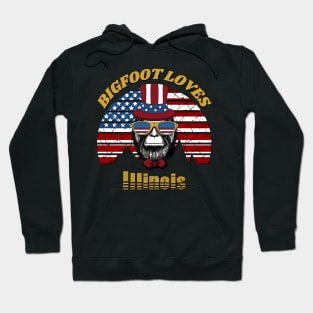 Bigfoot loves America and Illinois Hoodie